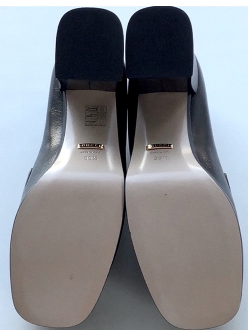 Gucci Houdan Black Leather Horsebit Platform Block Heel Loafers 39 1/2 $849 - Picture 11 of 12
